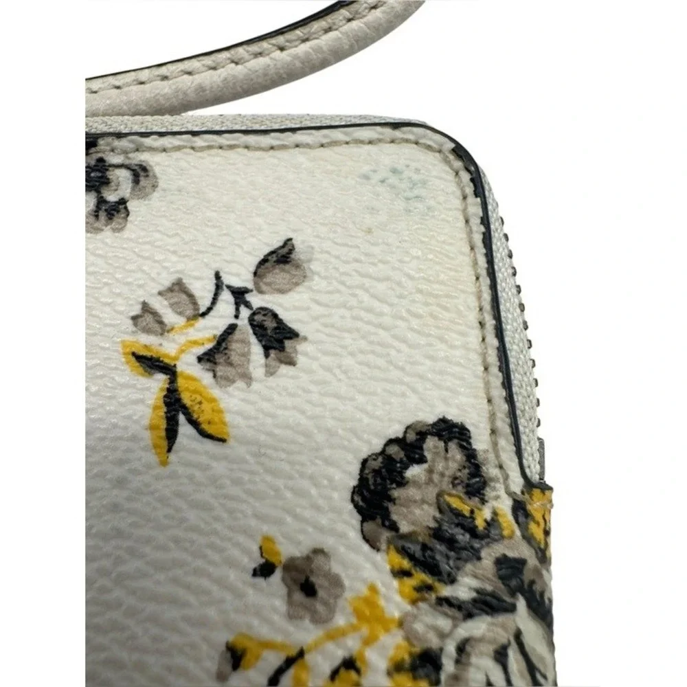 Coach Floral Mini Wristlet Cream Yellow Black Rose Print Zip Pouch